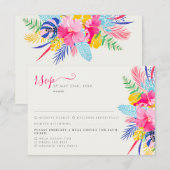 Marineblauw roze wild regenwoud Evergreen bruiloft RSVP Kaartje (Voorkant / Achterkant)