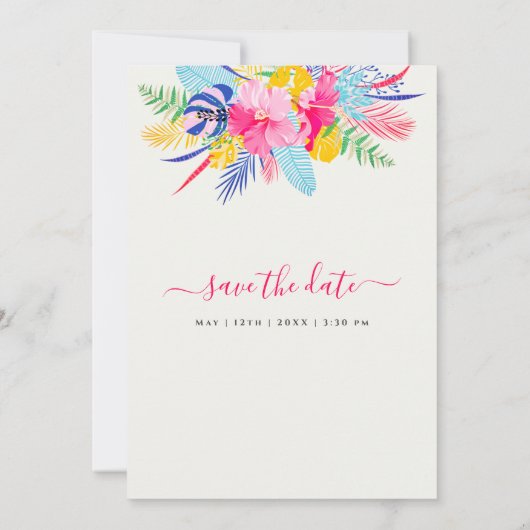 Marineblauw roze wild regenwoud Evergreen bruiloft Save The Date (Achterkant)