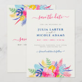 Marineblauw roze wild regenwoud Evergreen bruiloft Save The Date (Voorkant / Achterkant)