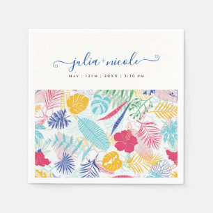 Marineblauw roze wild regenwoud Evergreen bruiloft Servet