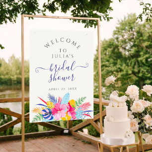 Marineblauw Roze Wilde Regenwoud Bruiloft Feest Poster