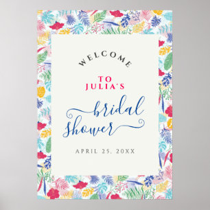 Marineblauw Roze Wilde Regenwoud Bruiloftsfeest Poster