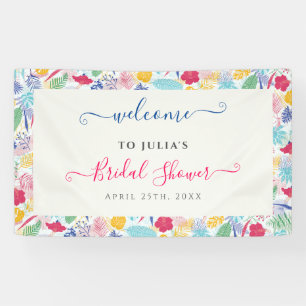 Marineblauw Roze Wilde Regenwoud Bruiloftsfeest Spandoek