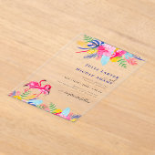 Marineblauw Roze Wilde Regenwoud Groene Huwelijk Acryl Uitnodigingen (Laagn)