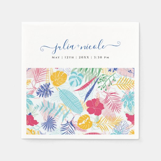 Marineblauw Roze Wilde Regenwoud Groene Huwelijk Servet (Voorkant)