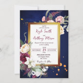 Marineblauw rozen witte lly bruiloft kaart (Voorkant)