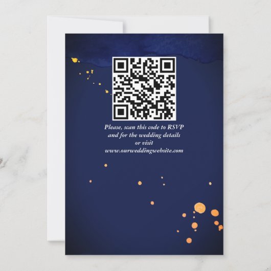 Marineblauw rozen witte lly bruiloft kaart (Achterkant)