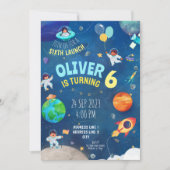 Marineblauw, ruimtethema verjaardag kaart (Voorkant)