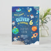 Marineblauw, ruimtethema verjaardag kaart (Staand voorkant)