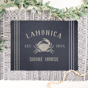 Marineblauw   Rustic Shore House Personalized Crab Deurmat