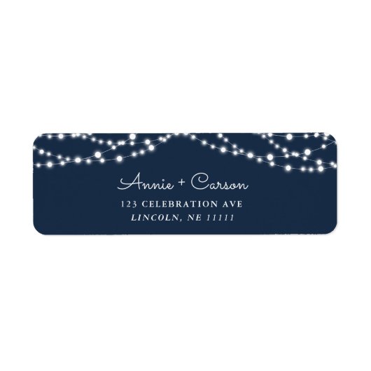 Marineblauw rustiek String Licht Retouradres Label (Voorkant)