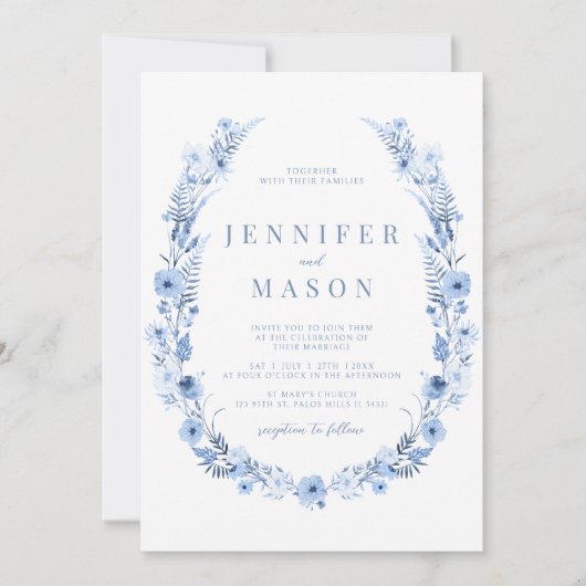 Marineblauw rustiek wildflower bruiloft Uitnodigin Kaart (Voorkant)