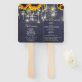 Marineblauw rustieke zonnebloemen chique bruiloft  handwaaier (Voorkant en achterkant)