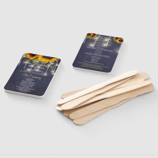 Marineblauw rustieke zonnebloemen chique bruiloft  handwaaier (Niet-gemonteerd)