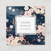 Marineblauw Sakura Bloemen Vierkante Visitekaartje (Voorkant)
