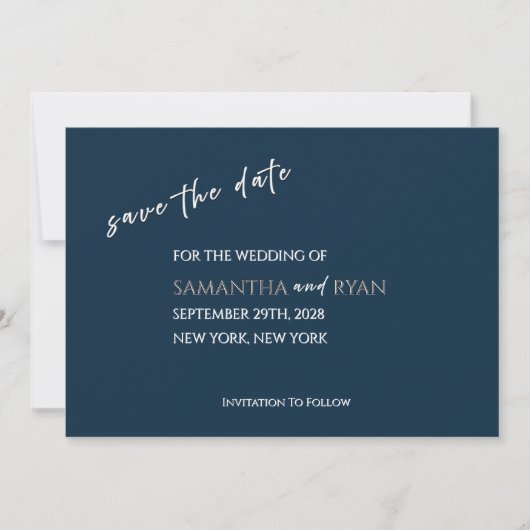 Marineblauw Save the Date met Metallic Zilver (Voorkant)