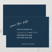 Marineblauw Save the Date met Metallic Zilver (Voorkant / Achterkant)