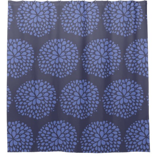 Marineblauw Scandi Modern Abstract Bloemen Douchegordijn (Voorkant)