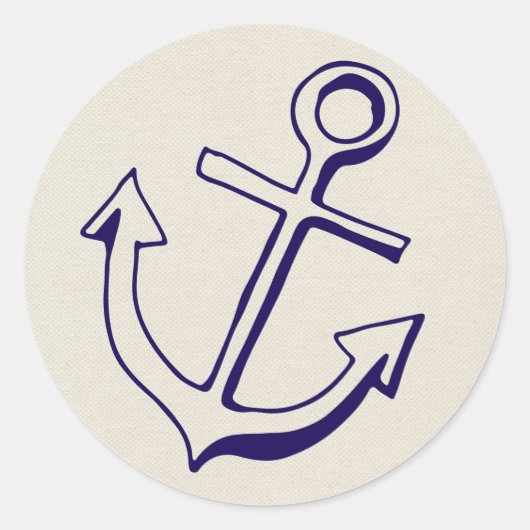 Marineblauw Schip Anker Nautische Tan Bruiloft Par Ronde Sticker (Voorkant)