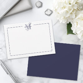 Marineblauw Schrift Minimalistisch Monogram Notitiekaartje