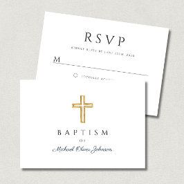 Marineblauw Schrift Religieus Kruis Jongens Doop RSVP Kaartje
