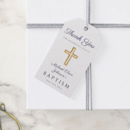 Marineblauw Schrift Religieus Kruis Jongens Doopfe Cadeaulabel