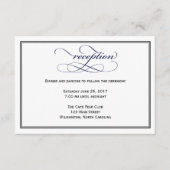 Marineblauw Script Bruiloft Receptie Details Kaart (Voorkant)