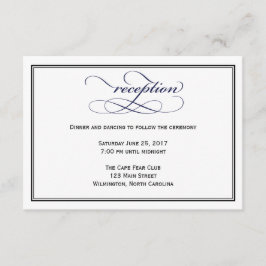 Marineblauw Script Bruiloft Receptie Details Kaart