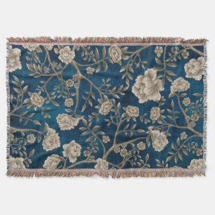 marineblauw Sepia Chinoiserie Greenery Deken