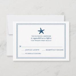 Marineblauw sierlijke zeester bruiloft RSVP Kaartje