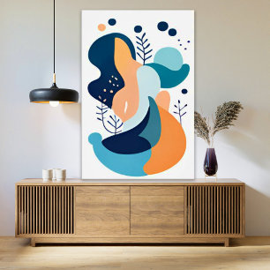 Marineblauw Sinaasappel Abstract Boho Illustratie  Poster