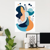 Marineblauw Sinaasappel Abstract Boho Illustratie  Poster (Thuiskantoor)