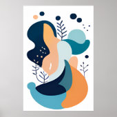 Marineblauw Sinaasappel Abstract Boho Illustratie  Poster (Voorkant)