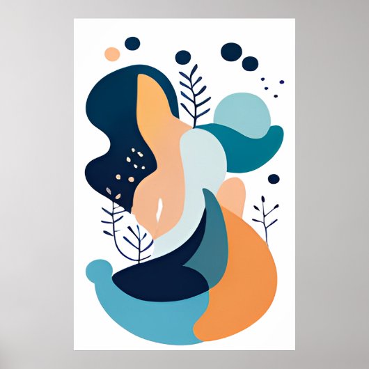 Marineblauw Sinaasappel Abstract Boho Illustratie  Poster (Voorkant)