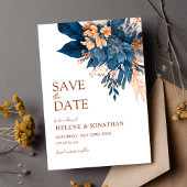 Marineblauw Sinaasappel Bloemen Elegant Bruiloft Save The Date