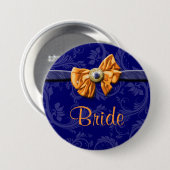 Marineblauw sinaasappel bruidsfeest bruiloft ronde button 7,6 cm (Voorkant /achterkant)