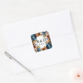 Marineblauw, Sinaasappel & bruin bloemmonogram Vierkante Sticker (Envelop)