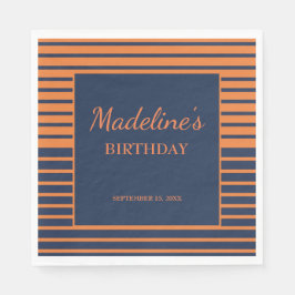 Marineblauw Sinaasappel Gestreept Verjaardagsfeest Servet