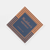 Marineblauw Sinaasappel Gestreept Verjaardagsfeest Servet (Hoek)