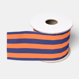 Marineblauw & Sinaasappel Gestreept | Willekeurige Grosgrain Lint