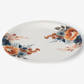 Marineblauw Sinaasappel Waterverf Bloemen Papieren Bordje (Gekanteld)