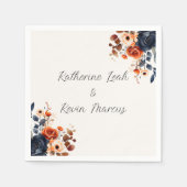 Marineblauw Sinaasappel Waterverf Bloemen Servet (Voorkant)