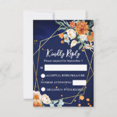 Marineblauw sinaasappel wit rozen bruiloft RSVP (Voorkant)