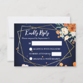 Marineblauw sinaasappel wit rozen bruiloft RSVP (Voorkant)