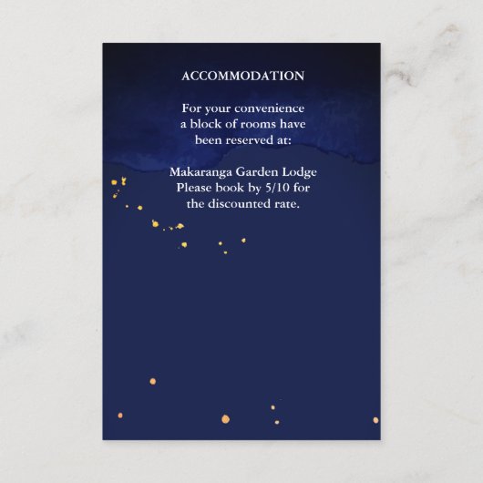 Marineblauw sinaasappel witte rozen bruiloft detai informatiekaartje (Achterkant)