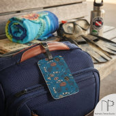 Marineblauw skelet duiker koraal monogram bagagelabel