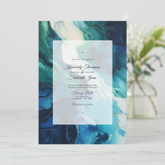 Marineblauw, Smaragd Groen en Zilveren Inkt Bruilo Kaart (Staand voorkant)