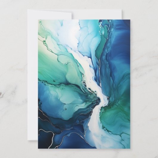 Marineblauw, Smaragd Groen en Zilveren Inkt Bruilo Kaart (Achterkant)