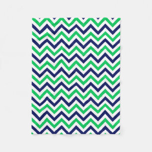 Marineblauw, Smaragd, Wit Groot Chevron ZigZag Pat Fleece Deken