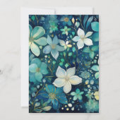 Marineblauw, Smaragdgroen en Zilveren Bloemenbruil Kaart (Achterkant)